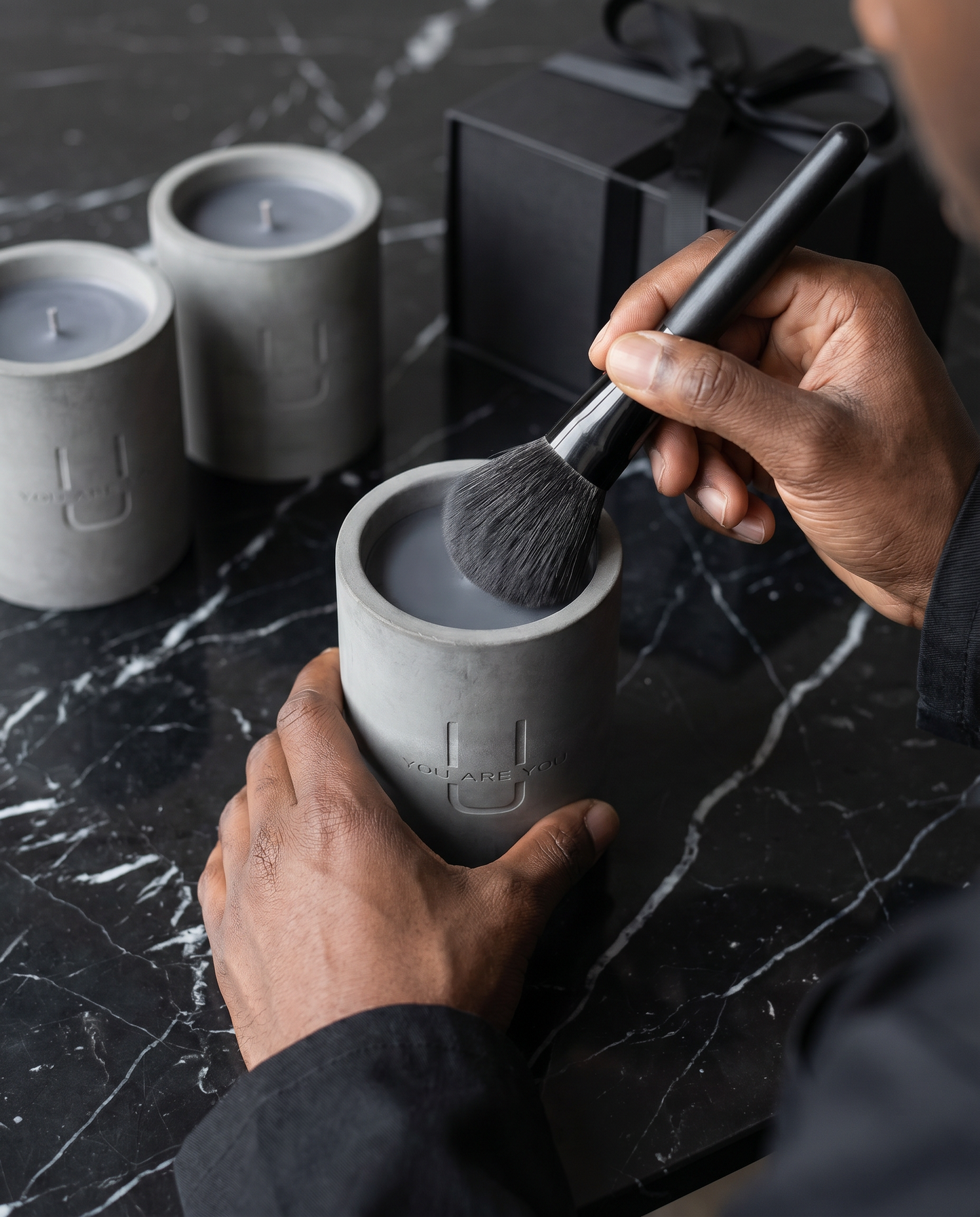 Brutalist concrete candle - Paris Aura tobacco vanilla - URU Candle NYC